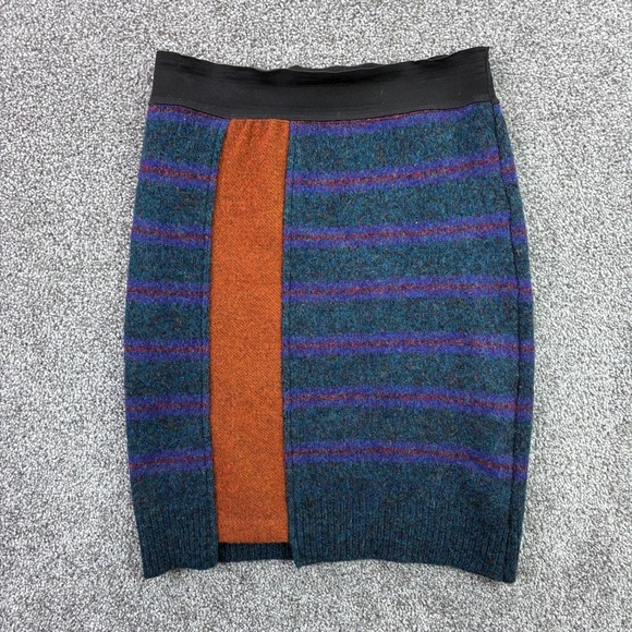 Baabaazuzu Dresses & Skirts - baabaazuzu Pencil Skirt Women's Small Wool Striped Orange Blue Elastic Waist